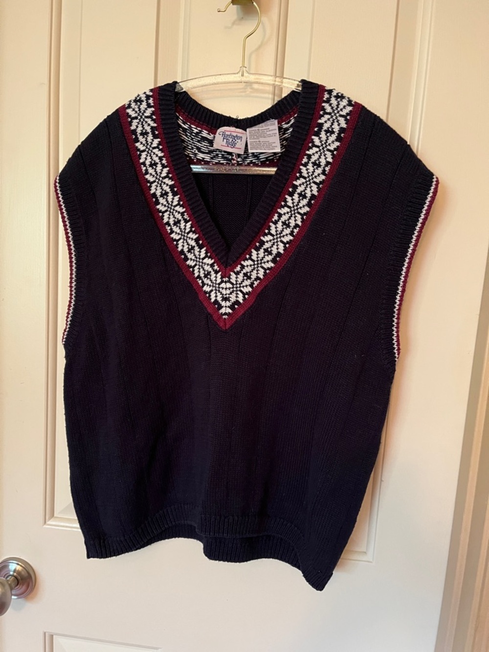 Navy V-Neck Sweater Vest with Contrast Trim